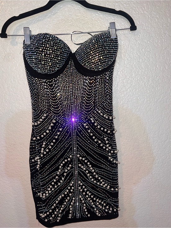 Fashion Nova Dresses & Skirts - NWT Fashion Nova Black Strapless Rhinestone & Pearl Bodycon Mini Dress